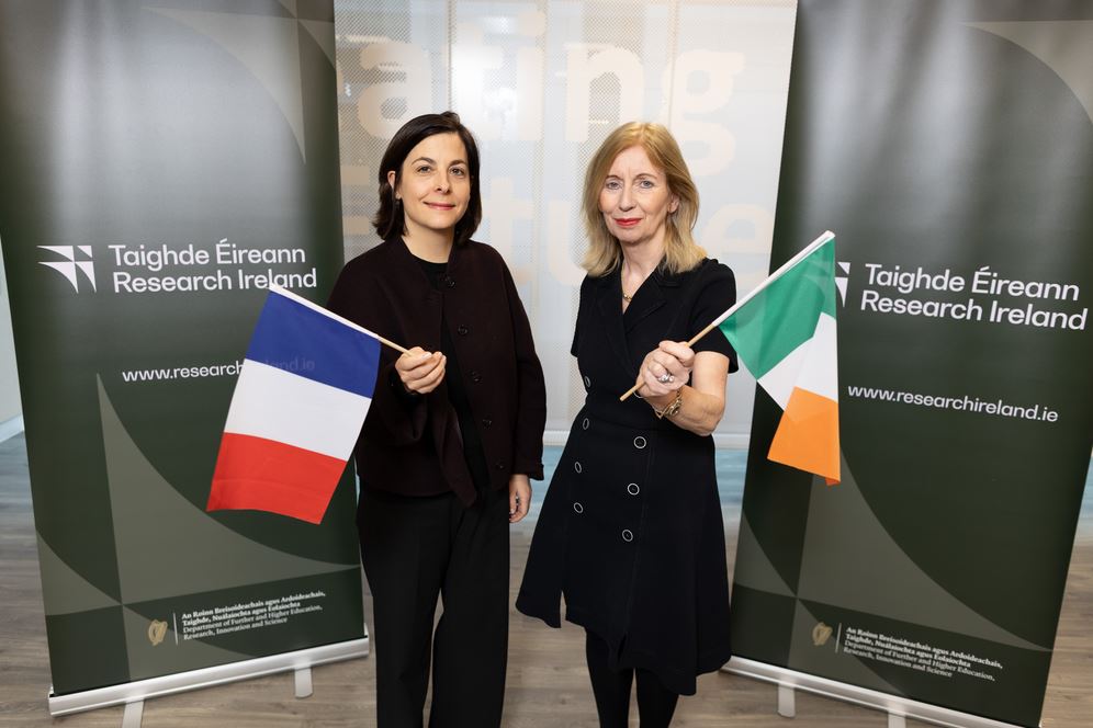 A picture of H.E. Céline Place, French Ambassador to Ireland, and Interim CEO Research Ireland, Celine Fitzgerald at the official launch of the Ulysses 2026 funding programme.