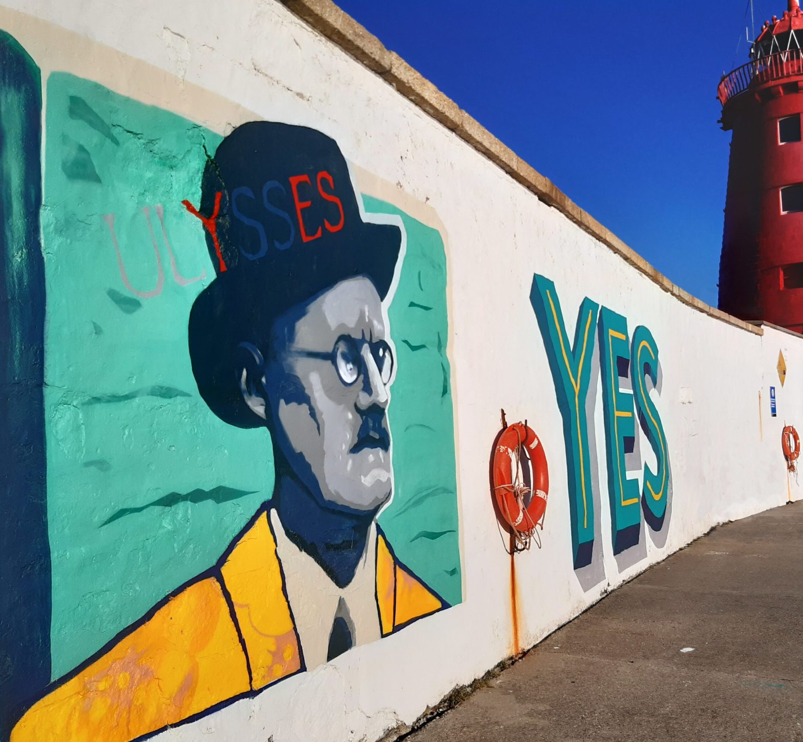 A picture of a Mural of James Joyce featuring the text 